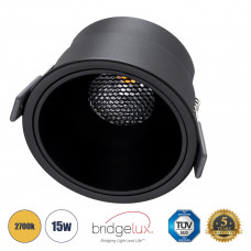GLOBOSTAR® PLUTO-B 60263 Χωνευτό Downlight Σποτ με Honeycomb Anti Glare Reflector LED 15W 1875lm 38° AC 220-240V IP20 Θερμό Λευκό 2700K - Bridgelux COB Chip & TÜV SÜD Driver - Μαύρο Ματ - Μ10.4 x Π10.