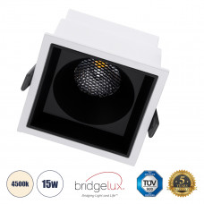 GLOBOSTAR® PLUTO-B 60276 Χωνευτό Downlight Σποτ με Honeycomb Anti Glare Reflector LED 15W 1950lm 38° AC 220-240V IP20 Φυσικό Λευκό 4500K - Bridgelux COB Chip & TÜV SÜD Driver - Λευκό & Μαύρο Ματ - Μ10