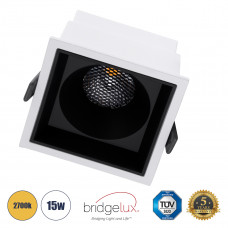 GLOBOSTAR® PLUTO-B 60277 Χωνευτό Downlight Σποτ με Honeycomb Anti Glare Reflector LED 15W 1875lm 38° AC 220-240V IP20 Θερμό Λευκό 2700K - Bridgelux COB Chip & TÜV SÜD Driver - Λευκό & Μαύρο Ματ - Μ10.