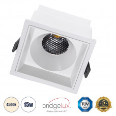 GLOBOSTAR® PLUTO-B 60278 Χωνευτό Downlight Σποτ με Honeycomb Anti Glare Reflector LED 15W 1950lm 38° AC 220-240V IP20 Φυσικό Λευκό 4500K - Bridgelux COB Chip & TÜV SÜD Driver - Λευκό Ματ - Μ10.4 x Π10