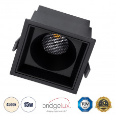 GLOBOSTAR® PLUTO-B 60280 Χωνευτό Downlight Σποτ με Honeycomb Anti Glare Reflector LED 15W 1950lm 38° AC 220-240V IP20 Φυσικό Λευκό 4500K - Bridgelux COB Chip & TÜV SÜD Driver - Μαύρο Ματ - Μ10.4 x Π10