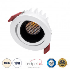 GLOBOSTAR® LEO-R 60282 Χωνευτό Κινούμενο Downlight Σποτ με Honeycomb Anti Glare Reflector LED 10W 1300lm 38° AC 220-240V IP20 Φυσικό Λευκό 4500K - Bridgelux COB Chip & TÜV SÜD Driver - Λευκό & Μαύρο Μ