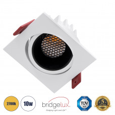 GLOBOSTAR® LEO-SQ 60289 Χωνευτό Κινούμενο Downlight Σποτ με Honeycomb Anti Glare Reflector LED 10W 1250lm 38° AC 220-240V IP20 Θερμό Λευκό 2700K - Bridgelux COB Chip & TÜV SÜD Driver - Λευκό & Μαύρο Μ