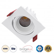 GLOBOSTAR® LEO-SQ 60290 Χωνευτό Κινούμενο Downlight Σποτ με Honeycomb Anti Glare Reflector LED 10W 1300lm 38° AC 220-240V IP20 Φυσικό Λευκό 4500K - Bridgelux COB Chip & TÜV SÜD Driver - Λευκό Ματ - Μ8