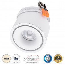 GLOBOSTAR® OMEGA-R 60294 Χωνευτό Κινούμενο Downlight Σποτ LED 12W 1560lm 36° AC 220-240V IP20 Φυσικό Λευκό 4500K - Bridgelux COB Chip & TÜV SÜD Driver - Λευκό Ματ - Μ10 x Π10 x Υ8.2cm / Q9cm - 5 Χρόνι