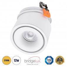 GLOBOSTAR® OMEGA-R 60295 Χωνευτό Κινούμενο Downlight Σποτ LED 12W 1500lm 36° AC 220-240V IP20 Θερμό Λευκό 2700K - Bridgelux COB Chip & TÜV SÜD Driver - Λευκό Ματ - Μ10 x Π10 x Υ8.2cm / Q9cm - 5 Χρόνια