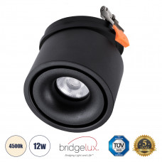 GLOBOSTAR® OMEGA-R 60296 Χωνευτό Κινούμενο Downlight Σποτ LED 12W 1560lm 36° AC 220-240V IP20 Φυσικό Λευκό 4500K - Bridgelux COB Chip & TÜV SÜD Driver - Μαύρο Ματ - Μ10 x Π10 x Υ8.2cm / Q9cm - 5 Χρόνι