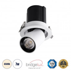 GLOBOSTAR® VIRGO-S 60302 Χωνευτό Κινούμενο Downlight Σποτ LED 7W 910lm 36° AC 220-240V IP20 Φυσικό Λευκό 4500K - Bridgelux COB Chip & TÜV SÜD Driver - Λευκό & Μαύρο Ματ - Μ9 x Π9 x Υ9cm / Q7.8cm - 5 Χ