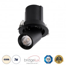 GLOBOSTAR® VIRGO-S 60304 Χωνευτό Κινούμενο Downlight Σποτ LED 7W 910lm 36° AC 220-240V IP20 Φυσικό Λευκό 4500K - Bridgelux COB Chip & TÜV SÜD Driver - Μαύρο Ματ - Μ9 x Π9 x Υ9cm / Q7.8cm - 5 Χρόνια Εγ