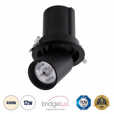 GLOBOSTAR® VIRGO-M 60308 Χωνευτό Κινούμενο Downlight Σποτ LED 12W 1560lm 36° AC 220-240V IP20 Φυσικό Λευκό 4500K - Bridgelux COB Chip & TÜV SÜD Driver - Μαύρο Ματ - Μ11 x Π11 x Υ11.5cm / Q9.5cm - 5 Χρ