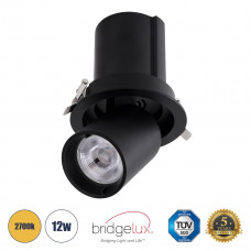 GLOBOSTAR® VIRGO-M 60309 Χωνευτό Κινούμενο Downlight Σποτ LED 12W 1500lm 36° AC 220-240V IP20 Θερμό Λευκό 2700K - Bridgelux COB Chip & TÜV SÜD Driver - Μαύρο Ματ - Μ11 x Π11 x Υ11.5cm / Q9.5cm - 5 Χρό