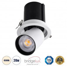 GLOBOSTAR® VIRGO-B 60310 Χωνευτό Κινούμενο Downlight Σποτ LED 20W 2600lm 36° AC 220-240V IP20 Φυσικό Λευκό 4500K - Bridgelux COB Chip & TÜV SÜD Driver - Λευκό & Μαύρο Ματ - Μ13.5 x Π13.5 x Υ14cm / Q11