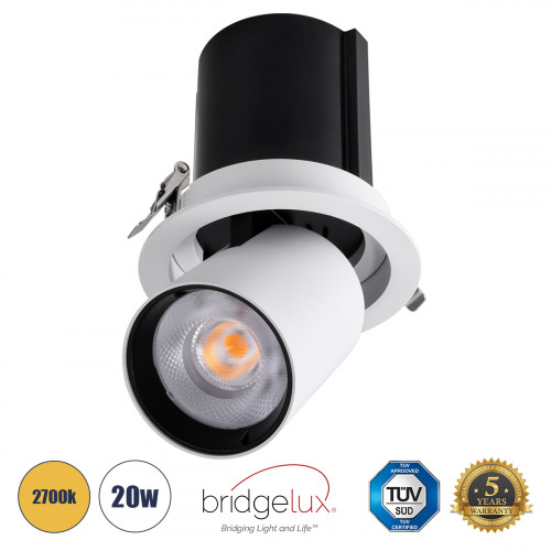 GLOBOSTAR® VIRGO-B 60311 Χωνευτό Κινούμενο Downlight Σποτ LED 20W 2500lm 36° AC 220-240V IP20 Θερμό Λευκό 2700K - Bridgelux COB Chip & TÜV SÜD Driver - Λευκό & Μαύρο Ματ - Μ13.5 x Π13.5 x Υ14cm / Q11. GLOBOSTAR® VIRGO-B 60311 Χωνευτό Κινούμενο Downlight Σποτ LED 20W 2500lm 36° AC 220-240V IP20 Θερμό Λευκό 2700K - Bridgelux COB Chip & TÜV SÜD Driver - Λευκό & Μαύρο Ματ - Μ13.5 x Π13.5 x Υ14cm / Q11.