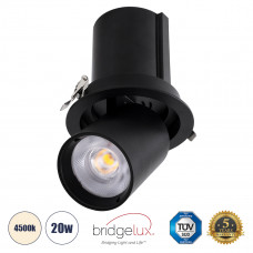 GLOBOSTAR® VIRGO-B 60312 Χωνευτό Κινούμενο Downlight Σποτ LED 20W 2600lm 36° AC 220-240V IP20 Φυσικό Λευκό 4500K - Bridgelux COB Chip & TÜV SÜD Driver - Μαύρο Ματ - Μ13.5 x Π13.5 x Υ14cm / Q11.5cm - 5