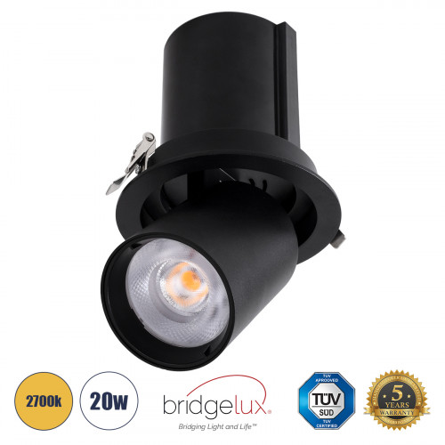 GLOBOSTAR® VIRGO-B 60313 Χωνευτό Κινούμενο Downlight Σποτ LED 20W 2500lm 36° AC 220-240V IP20 Θερμό Λευκό 2700K - Bridgelux COB Chip & TÜV SÜD Driver - Μαύρο Ματ - Μ13.5 x Π13.5 x Υ14cm / Q11.5cm - 5 GLOBOSTAR® VIRGO-B 60313 Χωνευτό Κινούμενο Downlight Σποτ LED 20W 2500lm 36° AC 220-240V IP20 Θερμό Λευκό 2700K - Bridgelux COB Chip & TÜV SÜD Driver - Μαύρο Ματ - Μ13.5 x Π13.5 x Υ14cm / Q11.5cm - 5