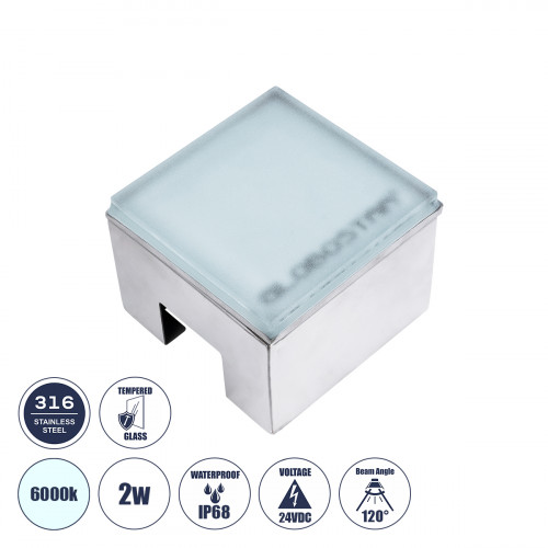 GLOBOSTAR® CYBOLITHOS 60366 Χωνευτό Αρχιτεκτονικο Φωτιστικό Σποτ Δαπέδου LED 2W 240lm 120° DC 24V Αδιάβροχο IP68 IK06 Ψυχρό Λευκό 6000K Dimmable - Bridgelux SMD Chip - Γαλακτερό Tempered Glass & Ανοξε GLOBOSTAR® CYBOLITHOS 60366 Χωνευτό Αρχιτεκτονικο Φωτιστικό Σποτ Δαπέδου LED 2W 240lm 120° DC 24V Αδιάβροχο IP68 IK06 Ψυχρό Λευκό 6000K Dimmable - Bridgelux SMD Chip - Γαλακτερό Tempered Glass & Ανοξε