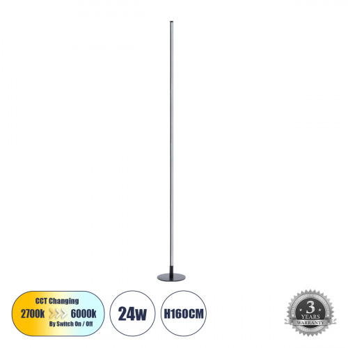 GLOBOSTAR® DALUMA 60470 Μοντέρνο Επιδαπέδιο Φωτιστικό LED 24W 2640lm 200° AC 220-240V IP20 Ρυθμιζόμενο Λευκό CCT με On/Off 2700K/4500K/6000K - Lumileds SMD Chip - Μαύρο Ματ - Μ18 x Π18 x Υ160cm - 3 Χρ GLOBOSTAR® DALUMA 60470 Μοντέρνο Επιδαπέδιο Φωτιστικό LED 24W 2640lm 200° AC 220-240V IP20 Ρυθμιζόμενο Λευκό CCT με On/Off 2700K/4500K/6000K - Lumileds SMD Chip - Μαύρο Ματ - Μ18 x Π18 x Υ160cm - 3 Χρ