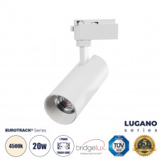 GLOBOSTAR® LUGANO 60807 Μονοφασικό Σποτ Ράγας LED 20W 2500lm 36° AC 220-240V IP20 Φυσικό Λευκό 4500K - Bridgelux COB Chip & TÜV SÜD Driver - Eurotrack 1PH  - Λευκό Ματ - Μ6.5 x Π6.5 x Υ20cm - 5 Χρόνια