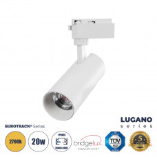 GLOBOSTAR® LUGANO 60808 Μονοφασικό Σποτ Ράγας LED 20W 2400lm 36° AC 220-240V IP20 Θερμό Λευκό 2700K - Bridgelux COB Chip & TÜV SÜD Driver - Eurotrack 1PH - Λευκό Ματ - Μ6.5 x Π6.5 x Υ20cm - 5 Χρόνια Ε