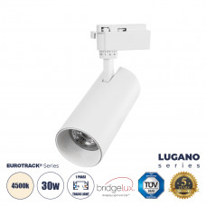 GloboStar® LUGANO 60813 Μονοφασικό Φωτιστικό Σποτ Ράγας LED 30W 3750lm 36° Acrylic HQ LENS AC 220-240V IP20 Φ7.5 x Υ22cm Φυσικό Λευκό 4500K - EUROTRACK® System 1L+1N - Λευκό - Bridgelux Chip - TÜV Cer