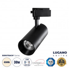 GLOBOSTAR® LUGANO 60816 Μονοφασικό Σποτ Ράγας LED 30W 3750lm 36° AC 220-240V IP20 Φυσικό Λευκό 4500K - Bridgelux COB Chip & TÜV SÜD Driver - Eurotrack 1PH - Μαύρο Ματ - Μ7.5 x Π7.5 x Υ22cm - 5 Χρόνια 