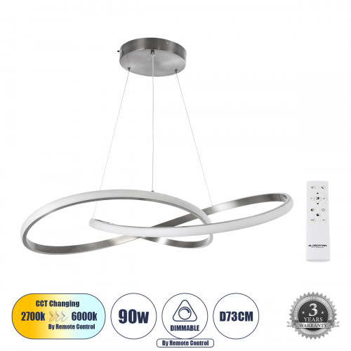 GLOBOSTAR® DEXTER 60915 Μοντέρνο Κρεμαστό Φωτιστικό Οροφής LED 90W 10080lm 300° AC 220-240V IP20 Ρυθμιζόμενο Λευκό CCT με Χειριστήριο από 2700K έως 6000K Dimmable - Lumileds SMD Chip - Σατινέ Νίκελ Βο GLOBOSTAR® DEXTER 60915 Μοντέρνο Κρεμαστό Φωτιστικό Οροφής LED 90W 10080lm 300° AC 220-240V IP20 Ρυθμιζόμενο Λευκό CCT με Χειριστήριο από 2700K έως 6000K Dimmable - Lumileds SMD Chip - Σατινέ Νίκελ Βο