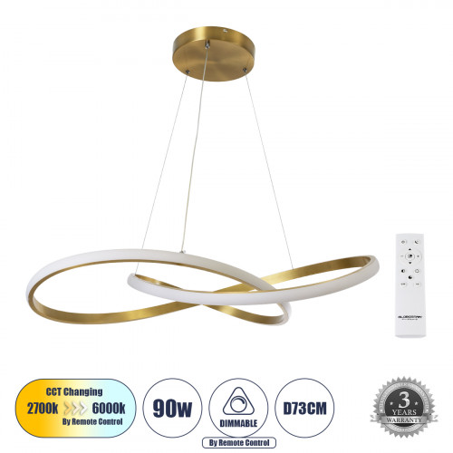 GLOBOSTAR® DEXTER 60916 Μοντέρνο Κρεμαστό Φωτιστικό Οροφής LED 90W 10080lm 300° AC 220-240V IP20 Ρυθμιζόμενο Λευκό CCT με Χειριστήριο από 2700K έως 6000K Dimmable - Lumileds SMD Chip - Σατινέ Χρυσό Βο GLOBOSTAR® DEXTER 60916 Μοντέρνο Κρεμαστό Φωτιστικό Οροφής LED 90W 10080lm 300° AC 220-240V IP20 Ρυθμιζόμενο Λευκό CCT με Χειριστήριο από 2700K έως 6000K Dimmable - Lumileds SMD Chip - Σατινέ Χρυσό Βο
