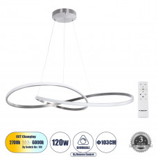 GLOBOSTAR® DEXTER 60919 Μοντέρνο Κρεμαστό Φωτιστικό Οροφής LED 120W 13440lm 300° AC 220-240V IP20 Ρυθμιζόμενο Λευκό CCT με Χειριστήριο από 2700K έως 6000K Dimmable - Lumileds SMD Chip - Νίκελ Βούρτσας