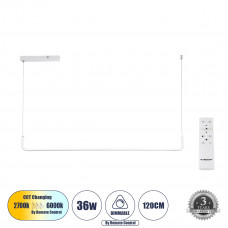 GLOBOSTAR® LINARIA 60922 Μοντέρνο Κρεμαστό Φωτιστικό Οροφής LED 36W 4150lm 200° AC 220-240V IP20 Ρυθμιζόμενο Λευκό CCT με Χειριστήριο από 2700K έως 6000K Dimmable - Lumileds SMD Chip - Λευκό Ματ - Μ12