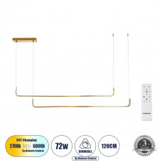GLOBOSTAR® LINARIA DUO 60926 Μοντέρνο Κρεμαστό Φωτιστικό Οροφής LED 72W 8300lm 200° AC 220-240V IP20 Ρυθμιζόμενο Λευκό CCT με Χειριστήριο από 2700K έως 6000K Dimmable - Lumileds SMD Chip - Χρυσό Βούρτ