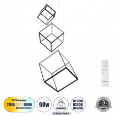 GLOBOSTAR® KIBOO-TRIO 60931 Μοντέρνο Κρεμαστό Φωτιστικό Οροφής LED 90W 10350lm 360° AC 220-240V IP20 Ρυθμιζόμενο Λευκό CCT με Χειριστήριο από 2700K έως 6000K Dimmable - Lumileds SMD Chip - Μαύρο Ματ -