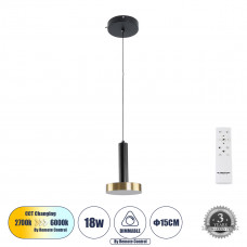 GLOBOSTAR® ZANE 60933 Μοντέρνο Κρεμαστό Φωτιστικό Οροφής LED 18W 2016lm 120° AC 220-240V IP20 Ρυθμιζόμενο Λευκό CCT με Χειριστήριο από 2700K έως 6000K Dimmable - Lumileds SMD Chip - Μαύρο Ματ & Χρυσό 