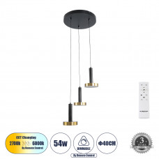 GLOBOSTAR® ZANE 60934 Μοντέρνο Κρεμαστό Φωτιστικό Οροφής LED 54W 6048lm 120° AC 220-240V IP20 Ρυθμιζόμενο Λευκό CCT με Χειριστήριο από 2700K έως 6000K Dimmable - Lumileds SMD Chip - Μαύρο Ματ & Χρυσό 