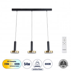 GLOBOSTAR® ZANE 60936 Μοντέρνο Κρεμαστό Φωτιστικό Οροφής LED 54W 6048lm 120° AC 220-240V IP20 Ρυθμιζόμενο Λευκό CCT με Χειριστήριο από 2700K έως 6000K Dimmable - Lumileds SMD Chip - Μαύρο Ματ & Χρυσό 