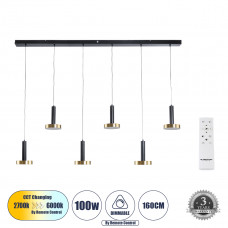 GLOBOSTAR® ZANE 60937 Μοντέρνο Κρεμαστό Φωτιστικό Οροφής LED 100W 11200lm 120° AC 220-240V IP20 Ρυθμιζόμενο Λευκό CCT με Χειριστήριο από 2700K έως 6000K Dimmable - Lumileds SMD Chip - Μαύρο Ματ & Χρυσ