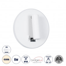 GLOBOSTAR® LADY-R 60939 Μοντέρνο Φωτιστικό Τοίχου - Απλίκα Ξενοδοχείου Reading Light με Φορτιστή USB 3A LED 6W 600lm 36° & 360° AC 220-240V IP20 Φυσικό Λευκό 4500K - Bridgelux COB & TÜV SÜD Driver - Λ