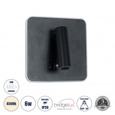 GLOBOSTAR® LADY-S 60942 Μοντέρνο Φωτιστικό Τοίχου - Απλίκα Ξενοδοχείου Reading Light με Φορτιστή USB 3A LED 6W 600lm 36° & 360° AC 220-240V IP20 Φυσικό Λευκό 4500K - Bridgelux COB Chip & TÜV SÜD Drive