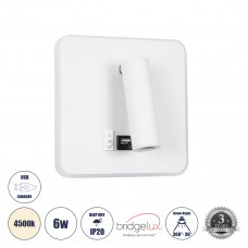 GLOBOSTAR® LADY-S 60943 Μοντέρνο Φωτιστικό Τοίχου - Απλίκα Ξενοδοχείου Reading Light με Φορτιστή USB 3A LED 6W 600lm 36° & 360° AC 220-240V IP20 Φυσικό Λευκό 4500K - Bridgelux COB Chip & TÜV SÜD Drive