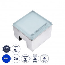 GLOBOSTAR® CYBOLITHOS 60946 Χωνευτό Αρχιτεκτονικο Φωτιστικό Σποτ Δαπέδου LED 2W 170lm 120° DC 24V Αδιάβροχο IP68 IK06 Μπλε Dimmable - Bridgelux SMD Chip - Γαλακτερό Tempered Glass & Ανοξείδωτο Ατσάλι 