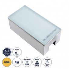 GLOBOSTAR® CYBOLITHOS 60949 Χωνευτό Αρχιτεκτονικο Φωτιστικό Σποτ Δαπέδου LED 4W 440lm 120° DC 24V Αδιάβροχο IP68 IK06 Θερμό Λευκό 2700K Dimmable - Bridgelux SMD Chip - Γαλακτερό Tempered Glass & Ανοξε
