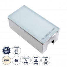 GLOBOSTAR® CYBOLITHOS 60950 Χωνευτό Αρχιτεκτονικο Φωτιστικό Σποτ Δαπέδου LED 4W 460lm 120° DC 24V Αδιάβροχο IP68 IK06 Φυσικό Λευκό 4500K Dimmable - Bridgelux SMD Chip - Γαλακτερό Tempered Glass & Ανοξ