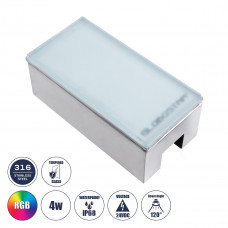 GLOBOSTAR® CYBOLITHOS 60953 Χωνευτό Αρχιτεκτονικο Φωτιστικό Σποτ Δαπέδου LED 4W 340lm 120° DC 24V Αδιάβροχο IP68 IK06 Πολύχρωμο RGB Dimmable - Bridgelux SMD Chip - Γαλακτερό Tempered Glass & Ανοξείδωτ