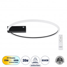 GLOBOSTAR® CINDERELLA 60980 Μοντέρνο Φωτιστικό Οροφής LED 30W 3360lm 360° AC 220-240V IP20 Ρυθμιζόμενο Λευκό CCT με Χειριστήριο από 2700K έως 6000K Dimmable - Lumileds SMD Chip - Μαύρο Ματ - Μ50 x Π50