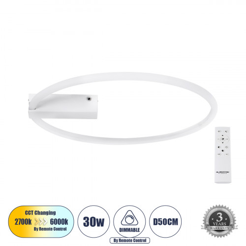 GLOBOSTAR® CINDERELLA 60981 Μοντέρνο Φωτιστικό Οροφής LED 30W 3360lm 360° AC 220-240V IP20 Ρυθμιζόμενο Λευκό CCT με Χειριστήριο από 2700K έως 6000K Dimmable - Lumileds SMD Chip - Λευκό Ματ - Μ50 x Π50 GLOBOSTAR® CINDERELLA 60981 Μοντέρνο Φωτιστικό Οροφής LED 30W 3360lm 360° AC 220-240V IP20 Ρυθμιζόμενο Λευκό CCT με Χειριστήριο από 2700K έως 6000K Dimmable - Lumileds SMD Chip - Λευκό Ματ - Μ50 x Π50