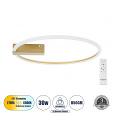 GLOBOSTAR® CINDERELLA 60982 Μοντέρνο Φωτιστικό Οροφής LED 30W 3360lm 360° AC 220-240V IP20 Ρυθμιζόμενο Λευκό CCT με Χειριστήριο από 2700K έως 6000K Dimmable - Lumileds SMD Chip - Χρυσό Βούρτσας - Μ50 