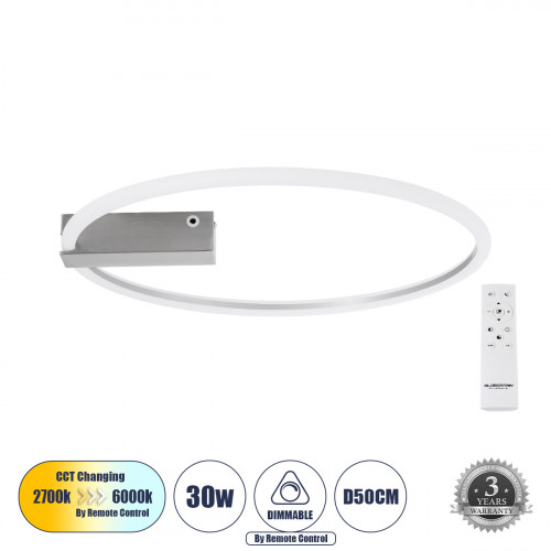 GLOBOSTAR® CINDERELLA 60983 Μοντέρνο Φωτιστικό Οροφής LED 30W 3360lm 360° AC 220-240V IP20 Ρυθμιζόμενο Λευκό CCT με Χειριστήριο από 2700K έως 6000K Dimmable - Lumileds SMD Chip - Νίκελ Βούρτσας - Μ50 GLOBOSTAR® CINDERELLA 60983 Μοντέρνο Φωτιστικό Οροφής LED 30W 3360lm 360° AC 220-240V IP20 Ρυθμιζόμενο Λευκό CCT με Χειριστήριο από 2700K έως 6000K Dimmable - Lumileds SMD Chip - Νίκελ Βούρτσας - Μ50