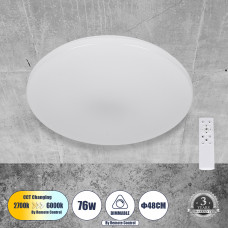 GLOBOSTAR® AVA 61017 Μοντέρνο Φωτιστικό Οροφής LED 76W 7600lm 120° AC 220-240V IP20 Ρυθμιζόμενο Λευκό CCT με Χειριστήριο από 2700K έως 6000K Dimmable - Lumileds SMD Chip - Λευκό Ματ - Μ48 x Π48 x Υ6.5