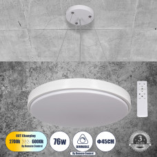 GLOBOSTAR® CASPER 61018 Μοντέρνο Κρεμαστό Φωτιστικό Οροφής LED 76W 8372lm 120° AC 220-240V IP20 Ρυθμιζόμενο Λευκό CCT με Χειριστήριο από 2700K έως 6000K Dimmable - Lumileds SMD Chip - Λευκό Ματ - Μ45 