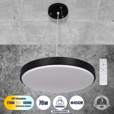GLOBOSTAR® CASPER 61019 Μοντέρνο Κρεμαστό Φωτιστικό Οροφής LED 76W 8372lm 120° AC 220-240V IP20 Ρυθμιζόμενο Λευκό CCT με Χειριστήριο από 2700K έως 6000K Dimmable - Lumileds SMD Chip - Μαυρό Ματ - Μ45 
