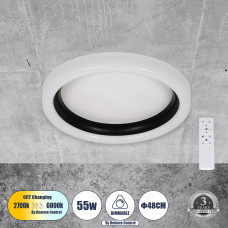 GLOBOSTAR® ARIANA 61034 Μοντέρνο Φωτιστικό Οροφής LED 55W 6376lm 120° AC 220-240V IP20 Ρυθμιζόμενο Λευκό CCT με Χειριστήριο από 2700K έως 6000K Dimmable - Lumileds SMD Chip - Λευκό Ματ & Μαύρο Ματ - Μ